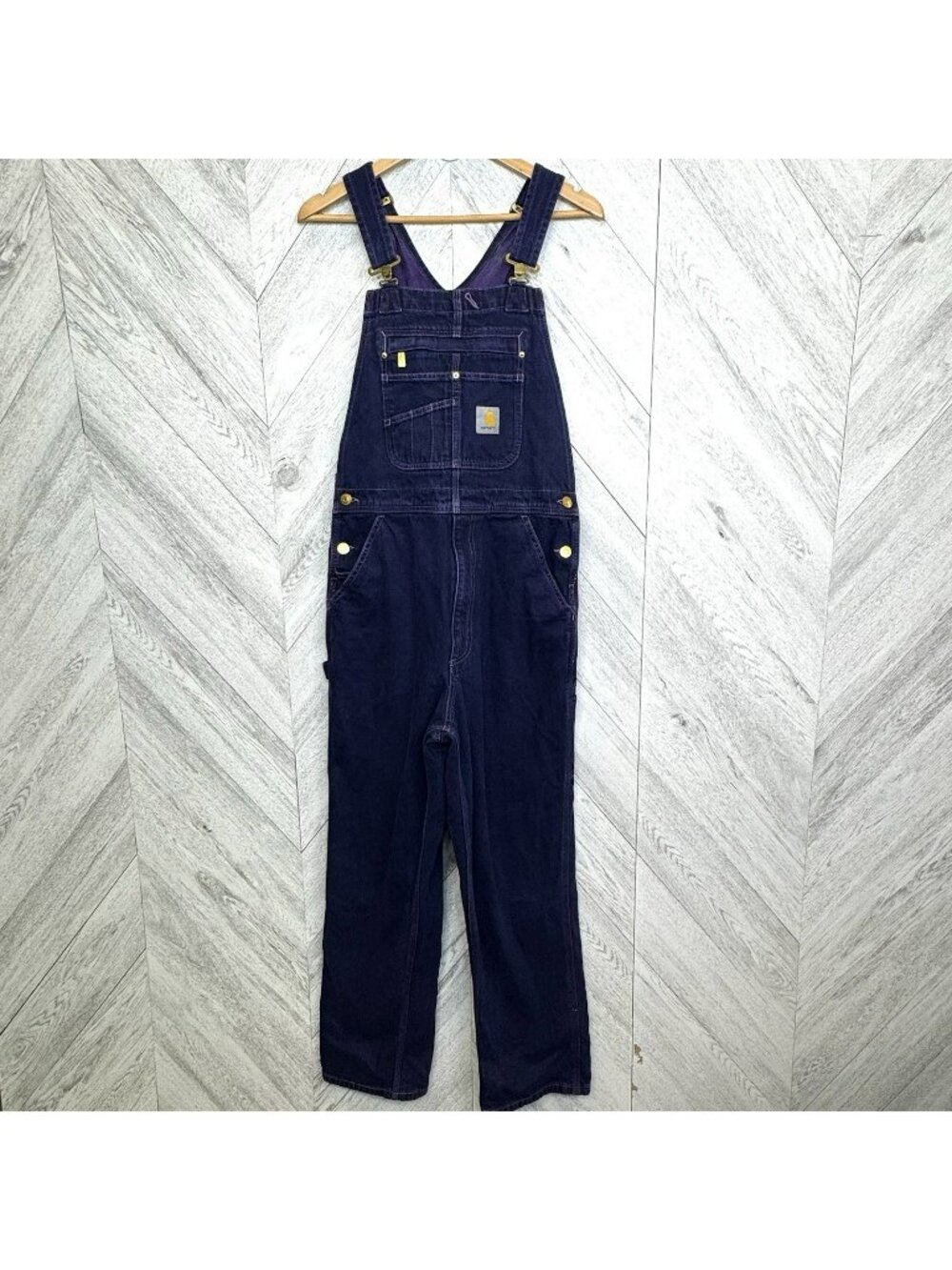 Carhartt Purple Denim Loose Fit Overalls Mens Size 30x32 OR4672-M Workwear